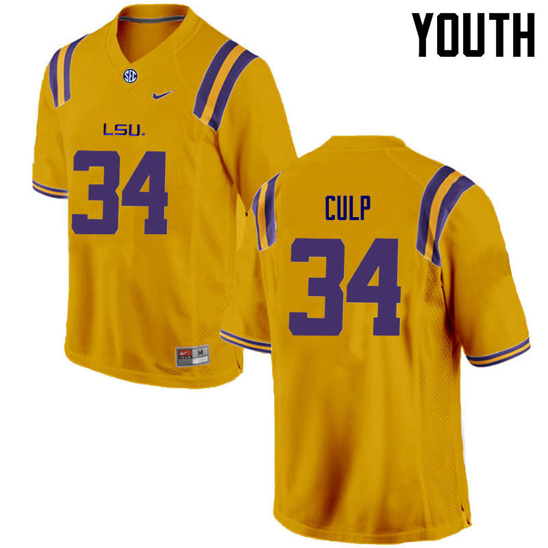 Youth LSU Tigers #34 Connor Culp College Football Jerseys Game-Gold
